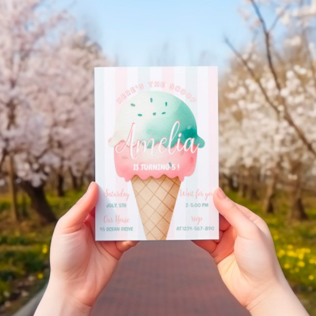 Invitación Nacimiento del Crema de Hielo Rosa chica (Subido por el creador)