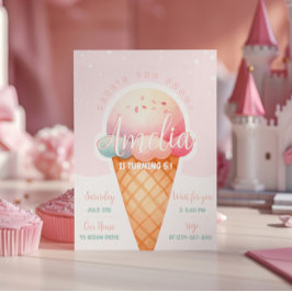 Invitación Nacimiento del Crema de Hielo Rosa chica