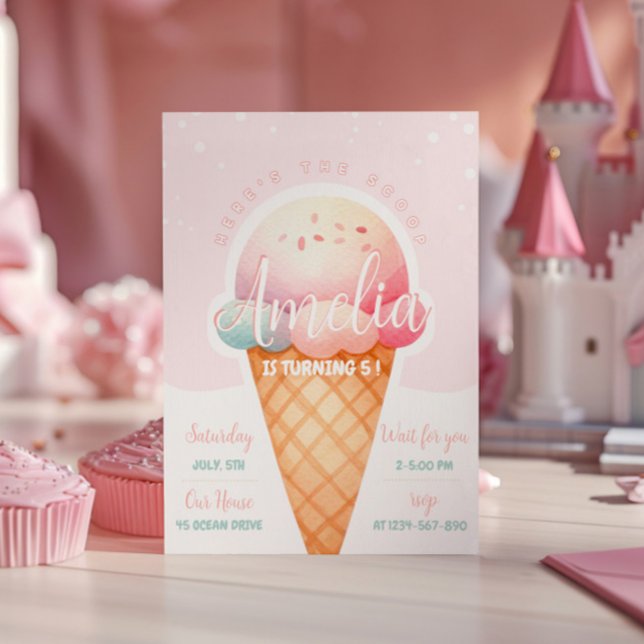 Invitación Nacimiento del Crema de Hielo Rosa chica (Subido por el creador)
