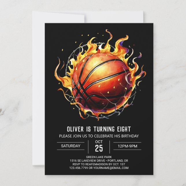 Invitación Nacimiento del Deporte Whimsical Moderno Baloncest (Anverso)