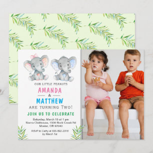 Invitación Nacimiento del elefante gemelo gemelo Chica