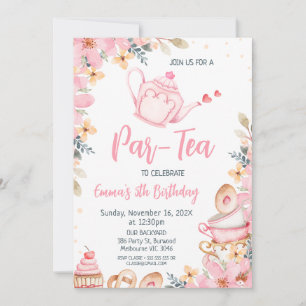 Invitación Nacimiento del Fiesta de té floral de teapot rosad