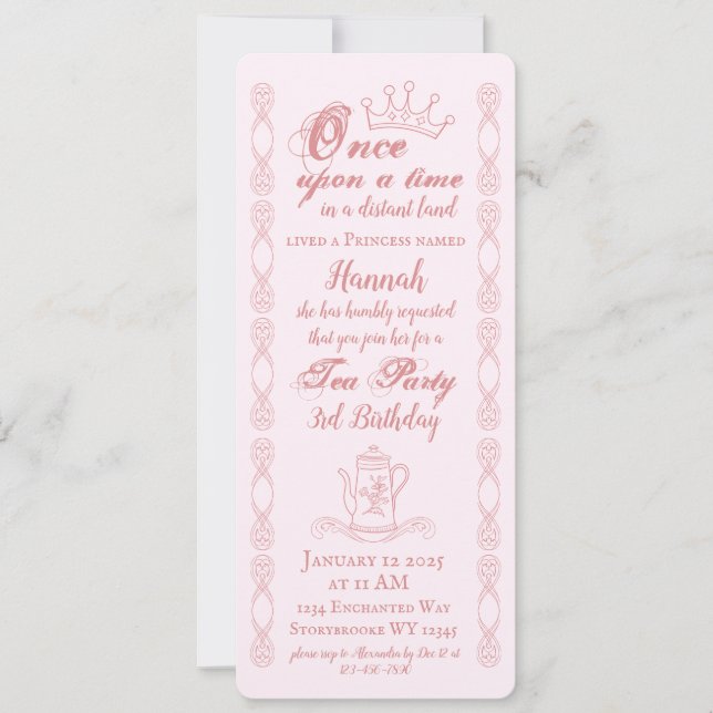 Invitación Nacimiento del Fiesta del té de la princesa rosa (Anverso)