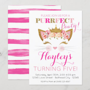 Invitación Nacimiento del gato de la princesa rosa Kitten