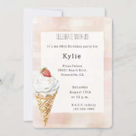 Invitación Nacimiento del helado de cona de fresa