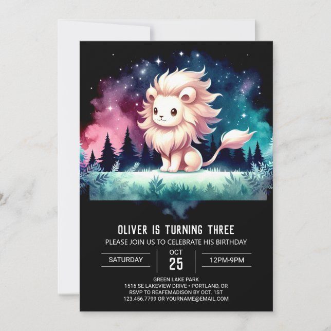 Invitación Nacimiento del león Safari Infantil (Anverso)