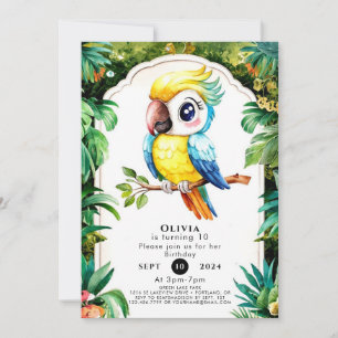 Invitación Nacimiento del loro mágico pastel