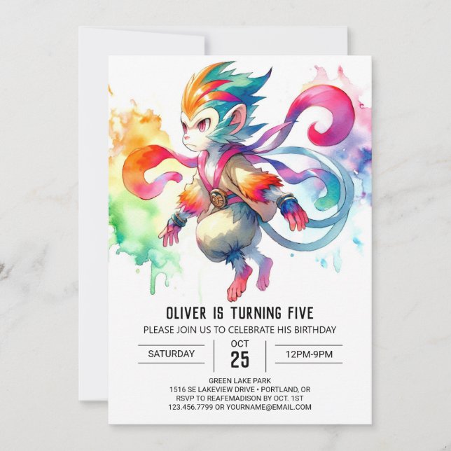Invitación Nacimiento del mono de Kids Pastel (Anverso)