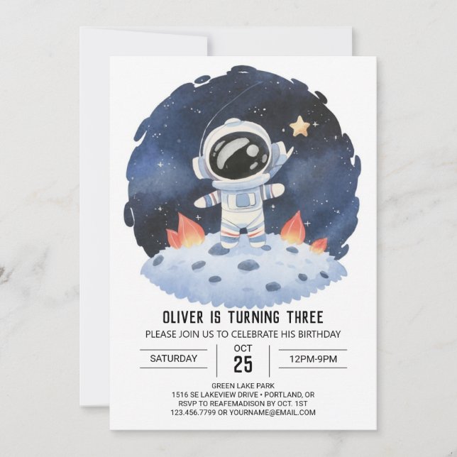 Invitación Nacimiento del niño astronauta estrella del pastel (Anverso)
