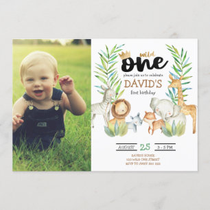 Invitación Nacimiento del niño con foto Safari Wild One