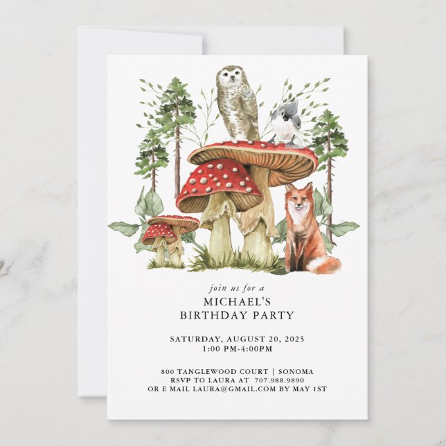 Invitación Nacimiento del niño de animales de bosque forestal (Anverso)