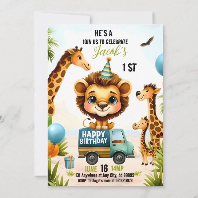 Invitación Nacimiento del niño de animales de Safari de la Se (Anverso)