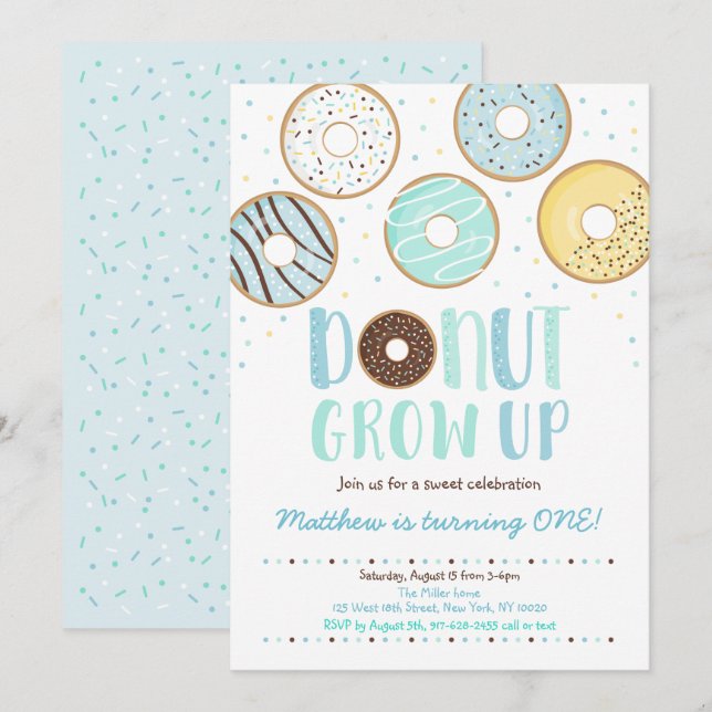 Invitación Nacimiento del niño de Donut Azul (Anverso / Reverso)