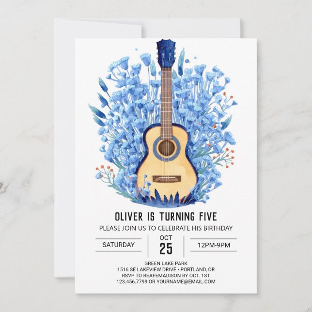 Invitación Nacimiento del niño de guitarra del acorde mágico  (Anverso)