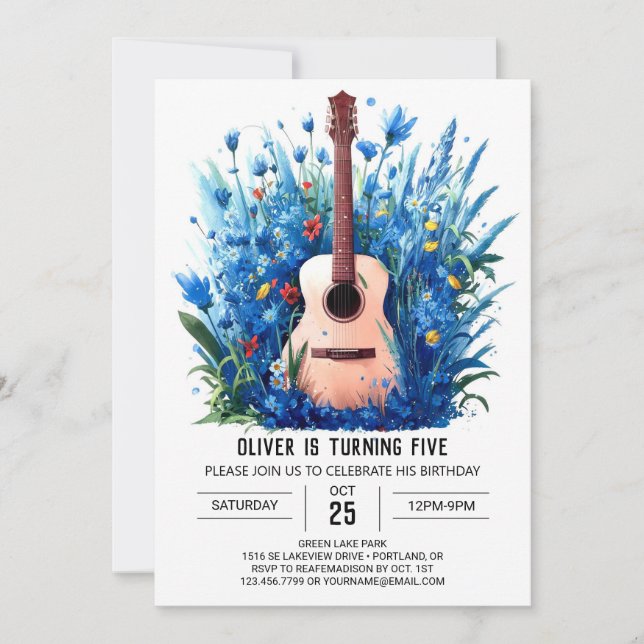 Invitación Nacimiento del niño de la guitarra mágica de la mú (Anverso)