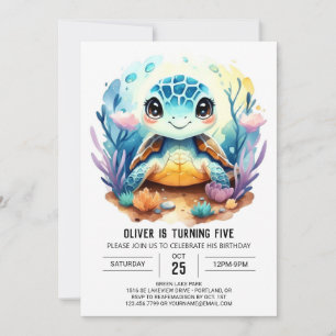 Invitación Nacimiento del niño de la tortuga acuática Pastel