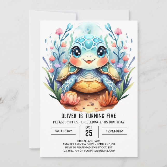 Invitación Nacimiento del niño de la tortuga de la Moda digit (Anverso)