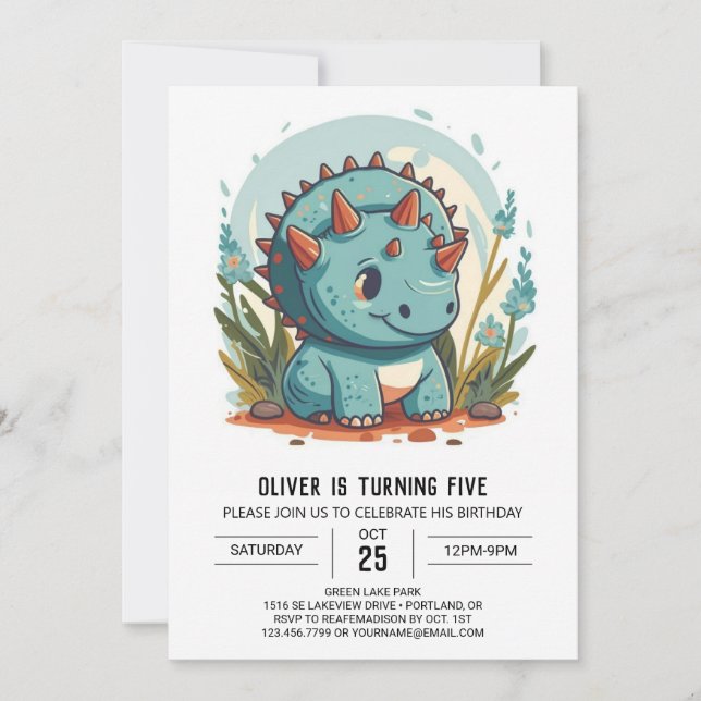Invitación Nacimiento del niño de los dinosaurios azules de c (Anverso)