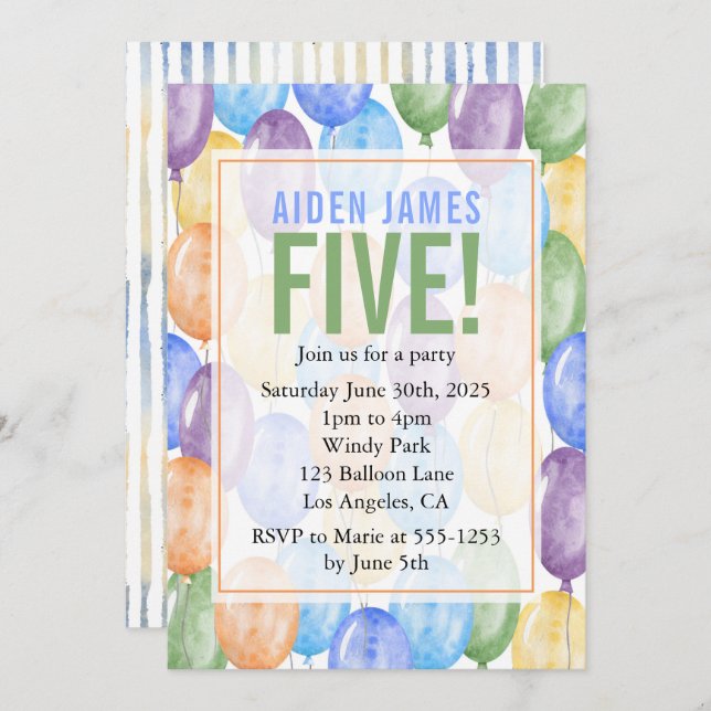 Invitación Nacimiento del niño de los globos acuáticos (Anverso / Reverso)