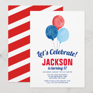 Invitación Nacimiento del niño de los globos rojos de color a