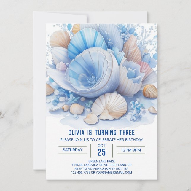 Invitación Nacimiento del niño de los sueños oceánicos azules (Anverso)