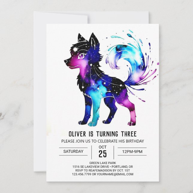 Invitación Nacimiento del niño digital Pastel Cute Wolf (Anverso)