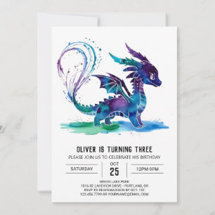 Invitación Nacimiento del niño digital Purple Whimsical Drago