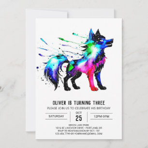Invitación Nacimiento del niño digital Wolf Woodland