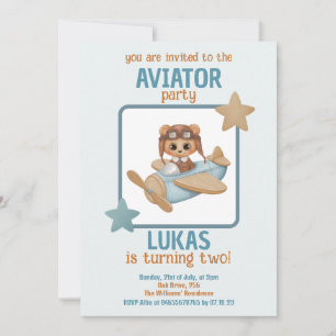 Invitación Nacimiento del niño Fiesta Aviador de Oso Bebé