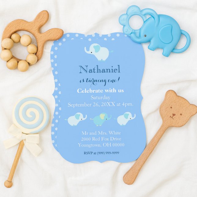 Invitación Nacimiento del niño pequeño elefantes azules (Subido por el creador)