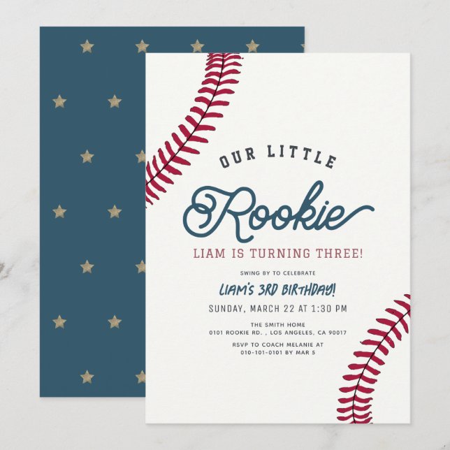 Invitación Nacimiento del niño pequeño rookie de béisbol (Anverso / Reverso)