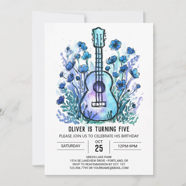 Invitación Nacimiento del niño simple de guitarra acorde (Anverso)