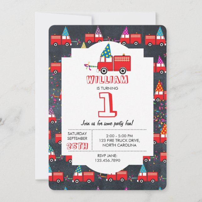 Invitación Nacimiento del patrón de Fiesta de Camión Rojo (Anverso)