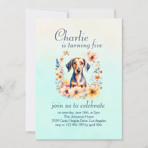Invitación Nacimiento del perro Dachshund Floral