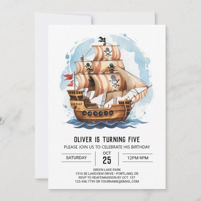 Invitación Nacimiento del Personalizado de velas Jolly Roger  (Anverso)