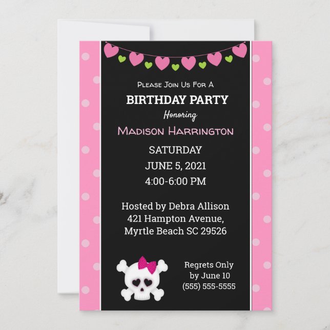 Invitación Nacimiento del pirata pirata de princesa rosa (Anverso)