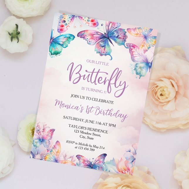 Invitación Nacimiento del primer cumpleaños de la niña maripo (Subido por el creador)