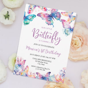 Invitación Nacimiento del primer cumpleaños de la niña maripo