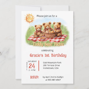 Invitación Nacimiento del primer día del picnic Red Teddy Bea