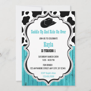 Invitación Nacimiento del Rodeo de Madera Verde azulada Occid