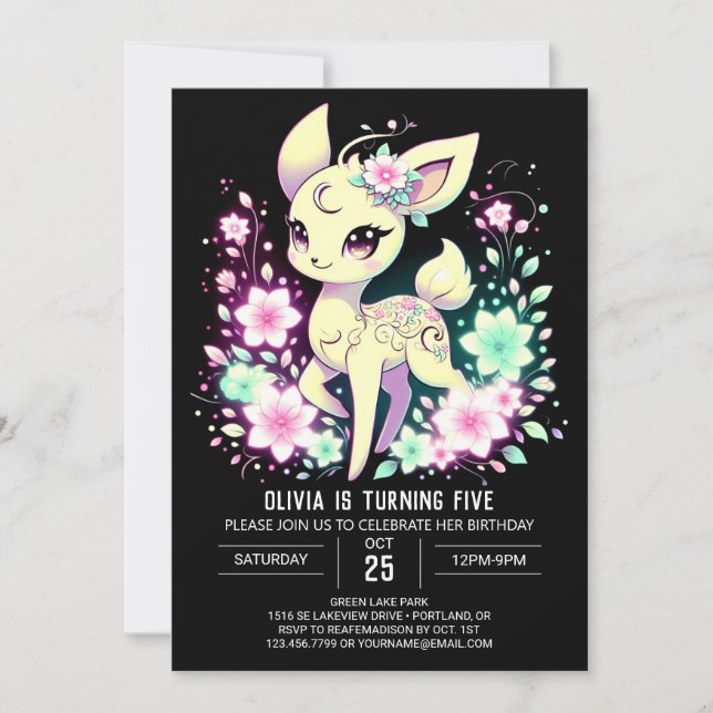 Invitación Nacimiento digital de ciervos Chica floral (Anverso)