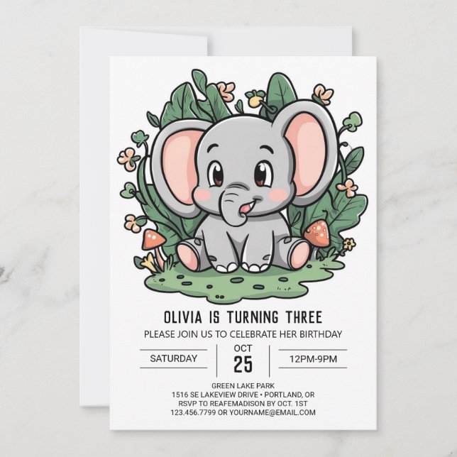 Invitación Nacimiento digital de elefantes pequeños y soñados (Anverso)