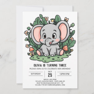 Invitación Nacimiento digital de elefantes pequeños y soñados