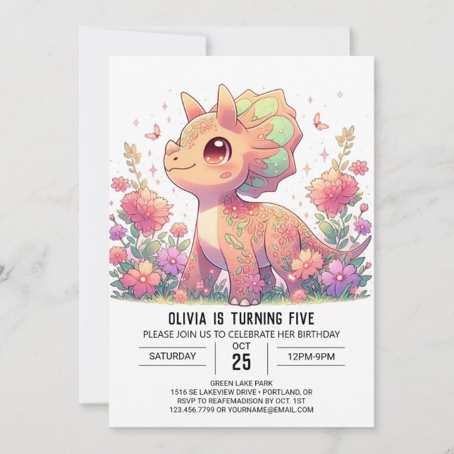 Invitación Nacimiento Digital de los Dinosaurios Pastel Dino (Anverso)