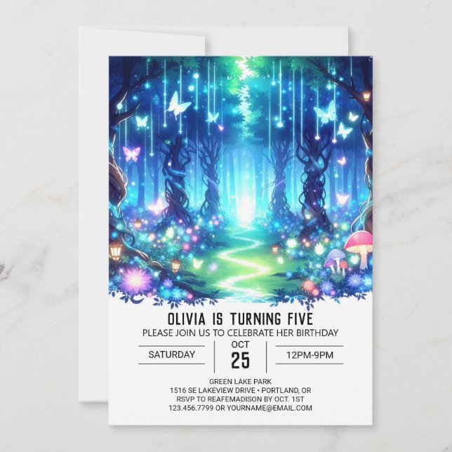 Invitación Nacimiento digital de Pastel Bright Woodland (Anverso)