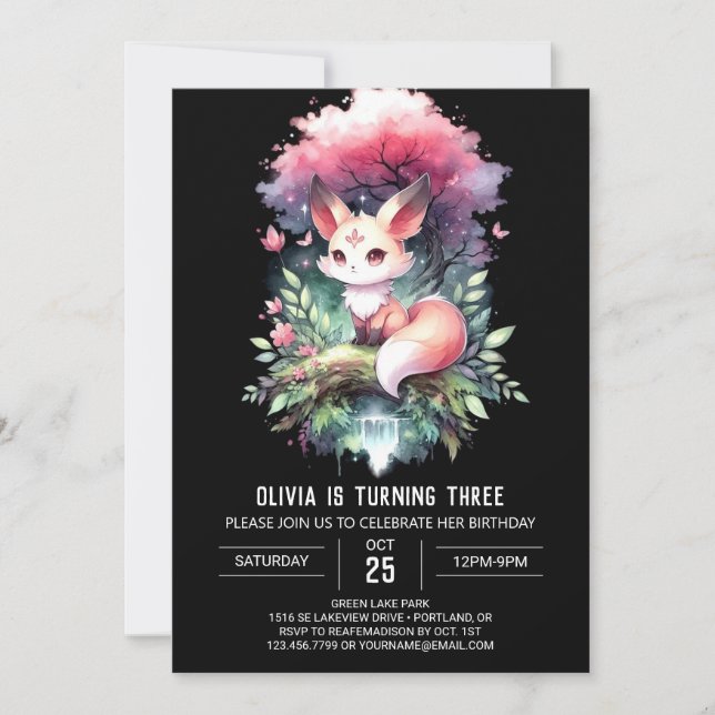 Invitación Nacimiento digital de Pastel Fox encantado (Anverso)