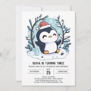 Invitación Nacimiento digital de pingüino con encanto de niev