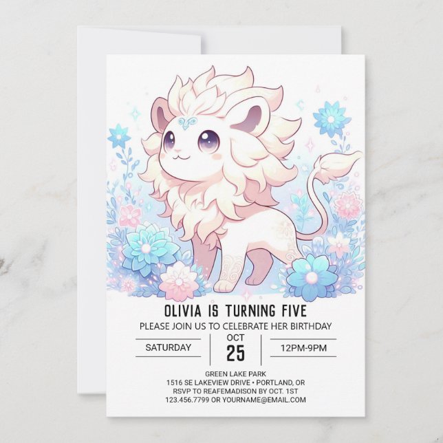 Invitación Nacimiento digital del león editable Pastel (Anverso)