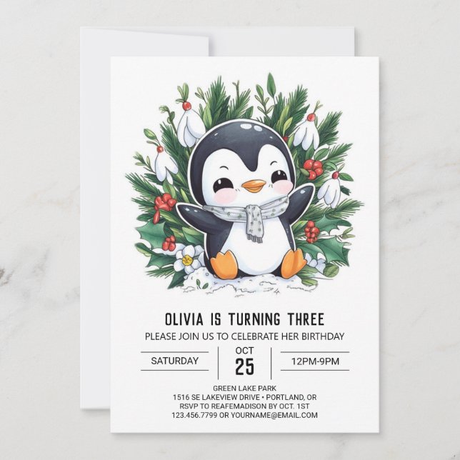Invitación Nacimiento digital del pingüino de nieve Pastel (Anverso)