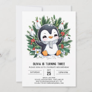 Invitación Nacimiento digital del pingüino de nieve Pastel